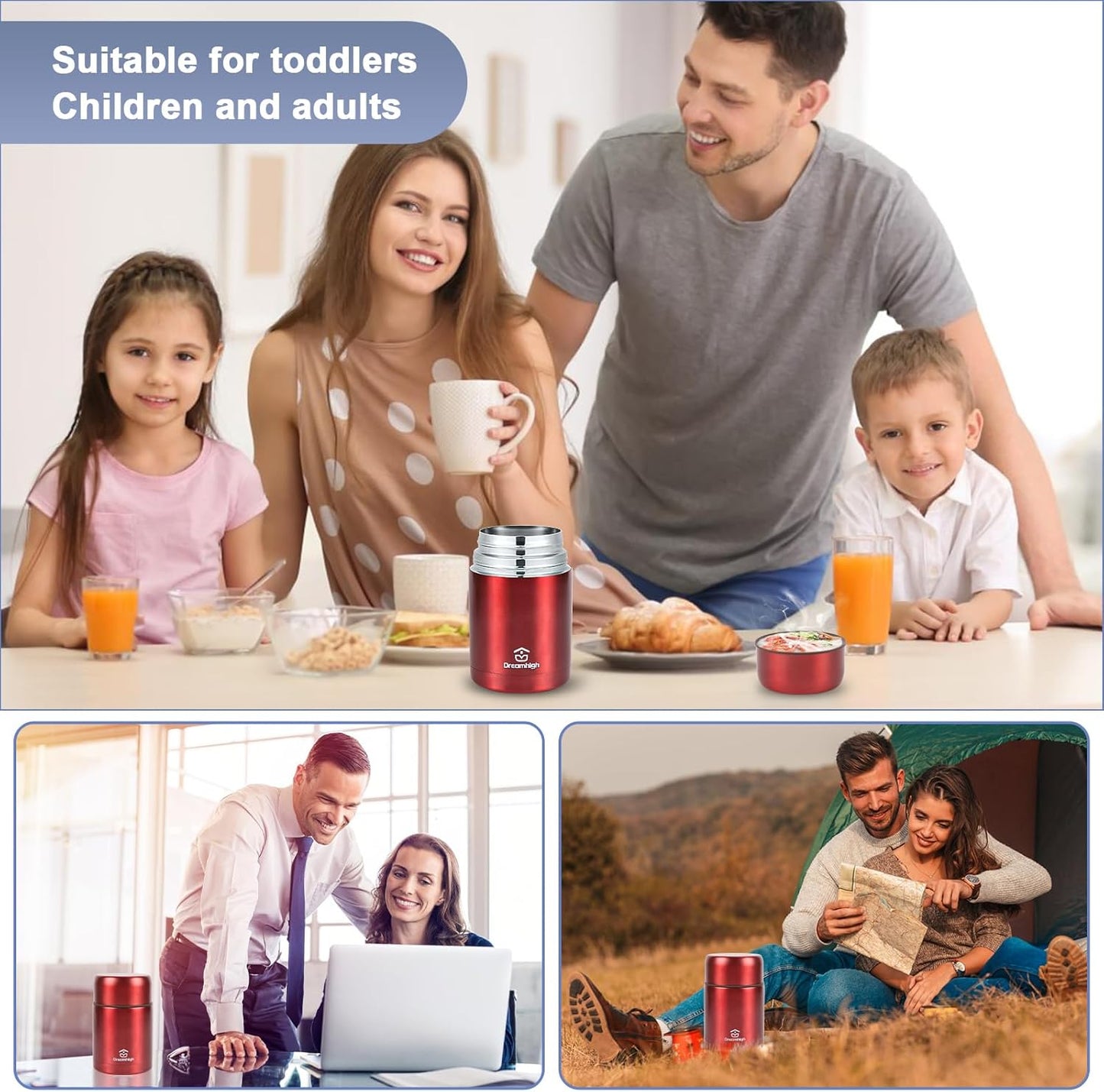 Thermobehälter für Essen, 800 ml, Red-800ml