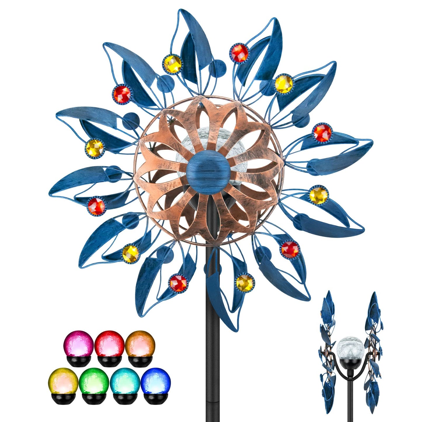 Solar-Windspinner-Skulptur für Garten & Terrasse, Höhe 12 Zoll, Durchmesser der Blüte 8 Zoll