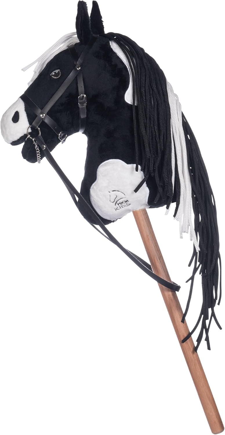 Hobby Horse Steckenpferd mit langer Mähne, Schwarz / Weiss