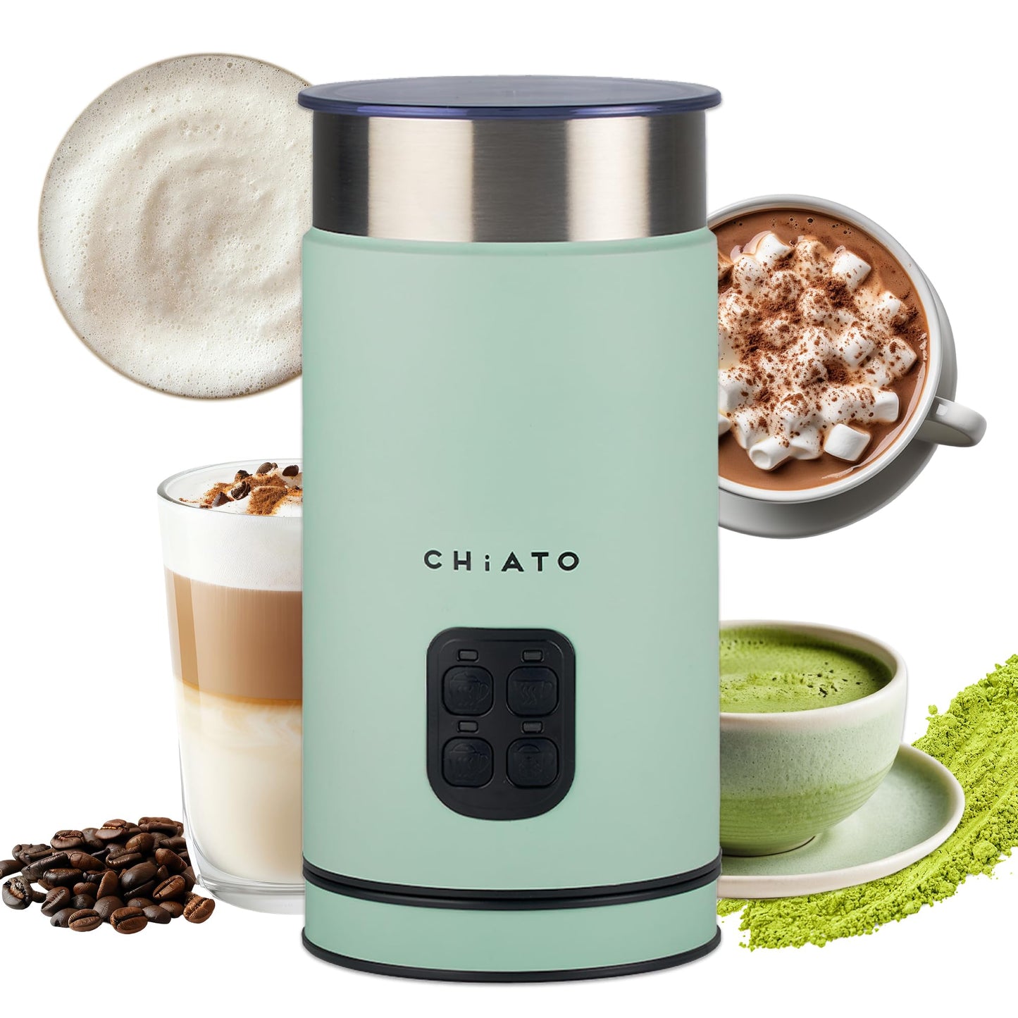 4-in-1 Elektrischer Milchaufschäumer & Milchkocher, Green