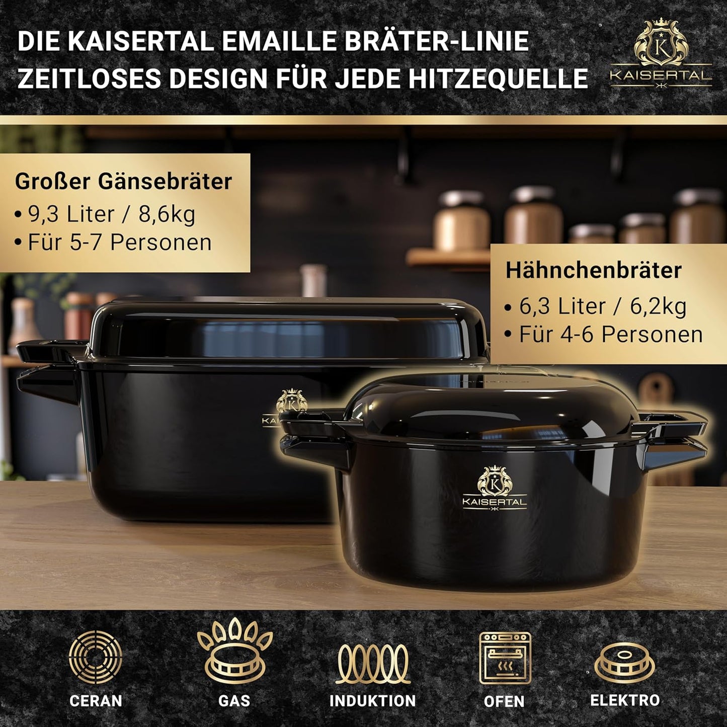 2in1 Bräter mit Deckel, 26cm Emailliert