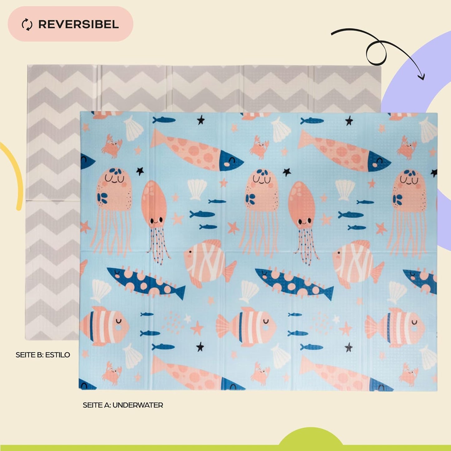 Faltbare Baby-Spielmatte, sensorisch & wasserdicht, 180cm x 200cm x 1cm dick Underwater Wonders