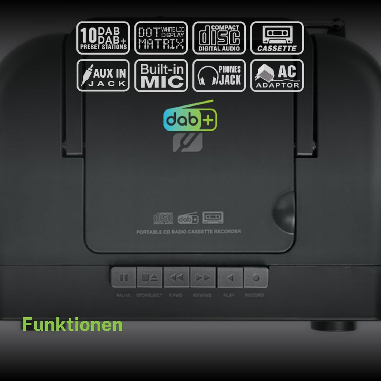 Tragbares DAB+ Radio M-182DB mit CD- und Kassettenspieler, DAB / UKW Tuner