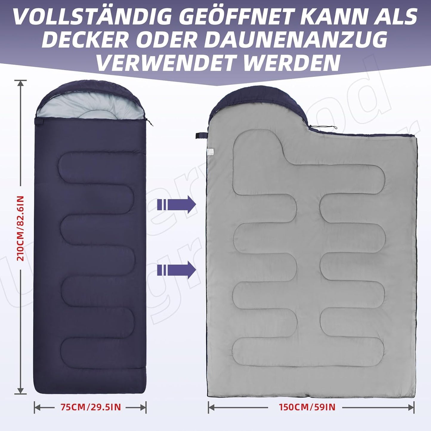 Ultraleichter Schlafsack, Dunkelblau 0.95kg