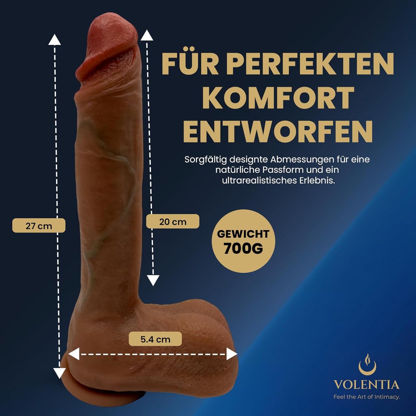 Realistischer Vibrator mit Heizfunktion und Saugnapfbasis, Braun