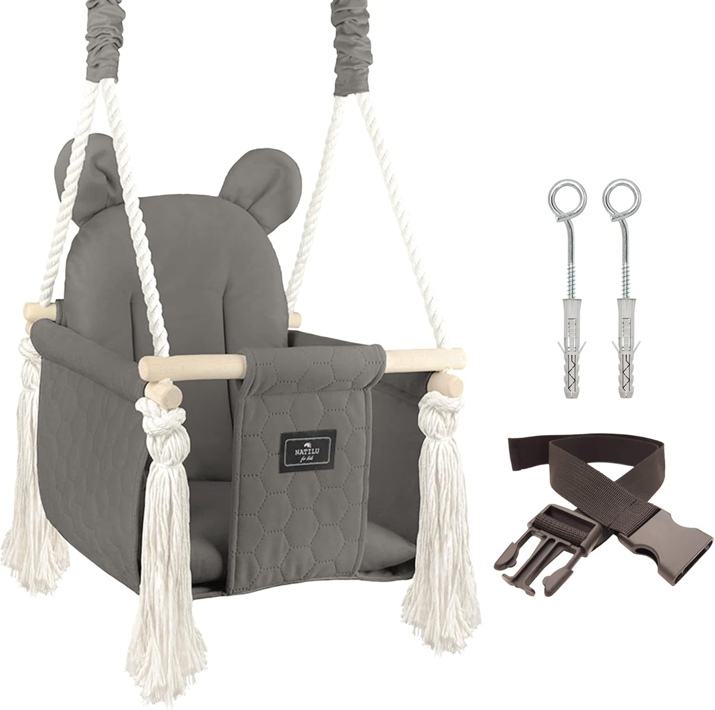 Babyschaukel mit Sicherheitsgurt, Bear Quilted Graphite
