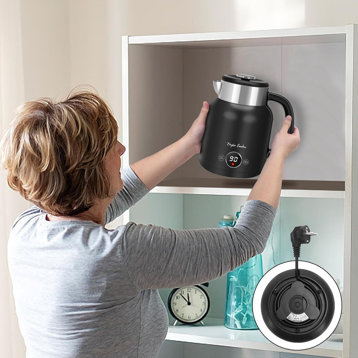 Asher Wasserkocher mit Temperatureinstellung, Schwarz