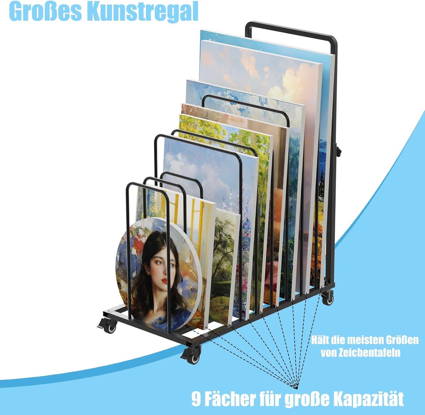 Kunst-Trockengestell mit Rollen und Bremse