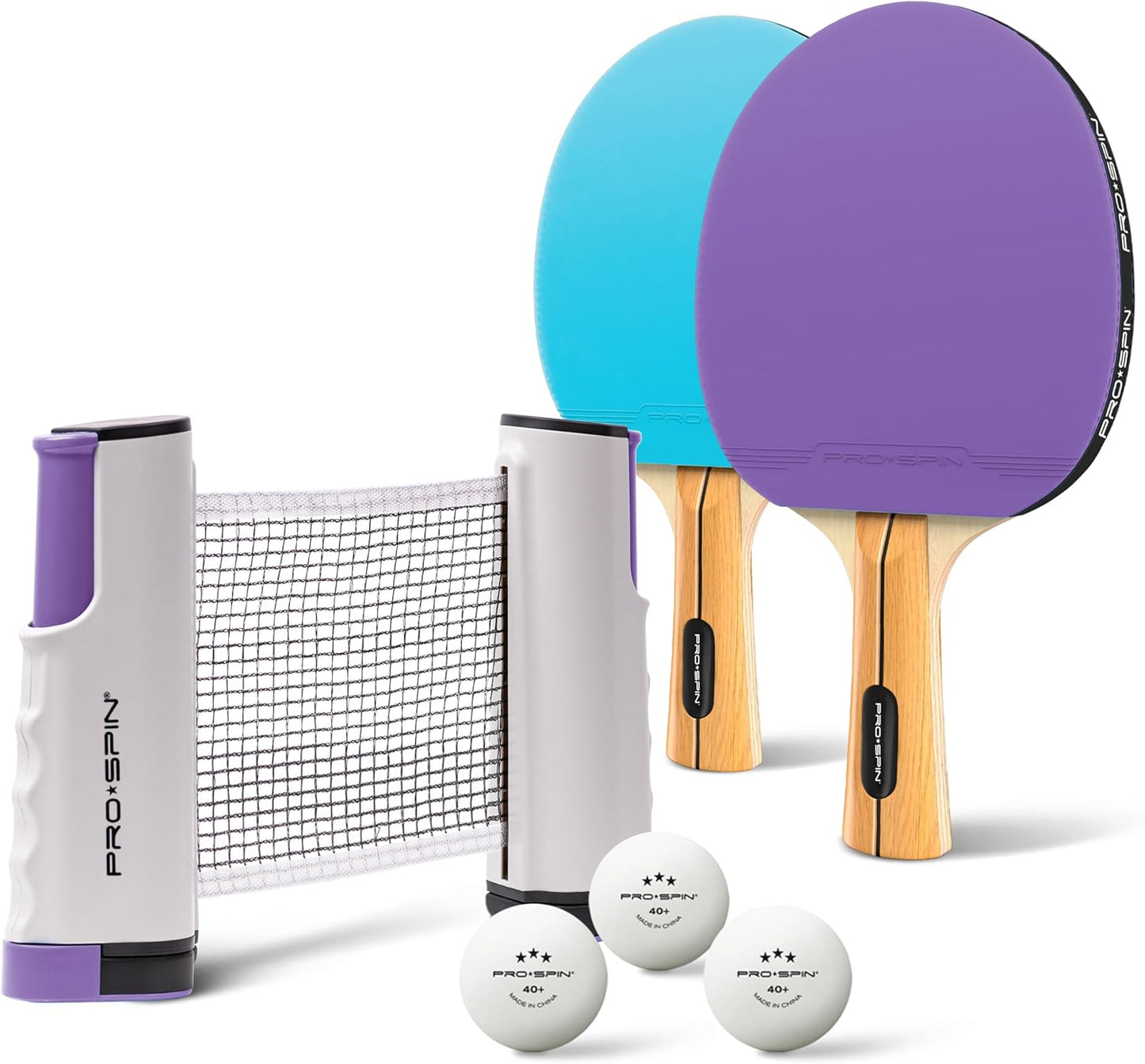 Tischtennisschläger-Set, Set für 2 Spieler | Lila/Blau