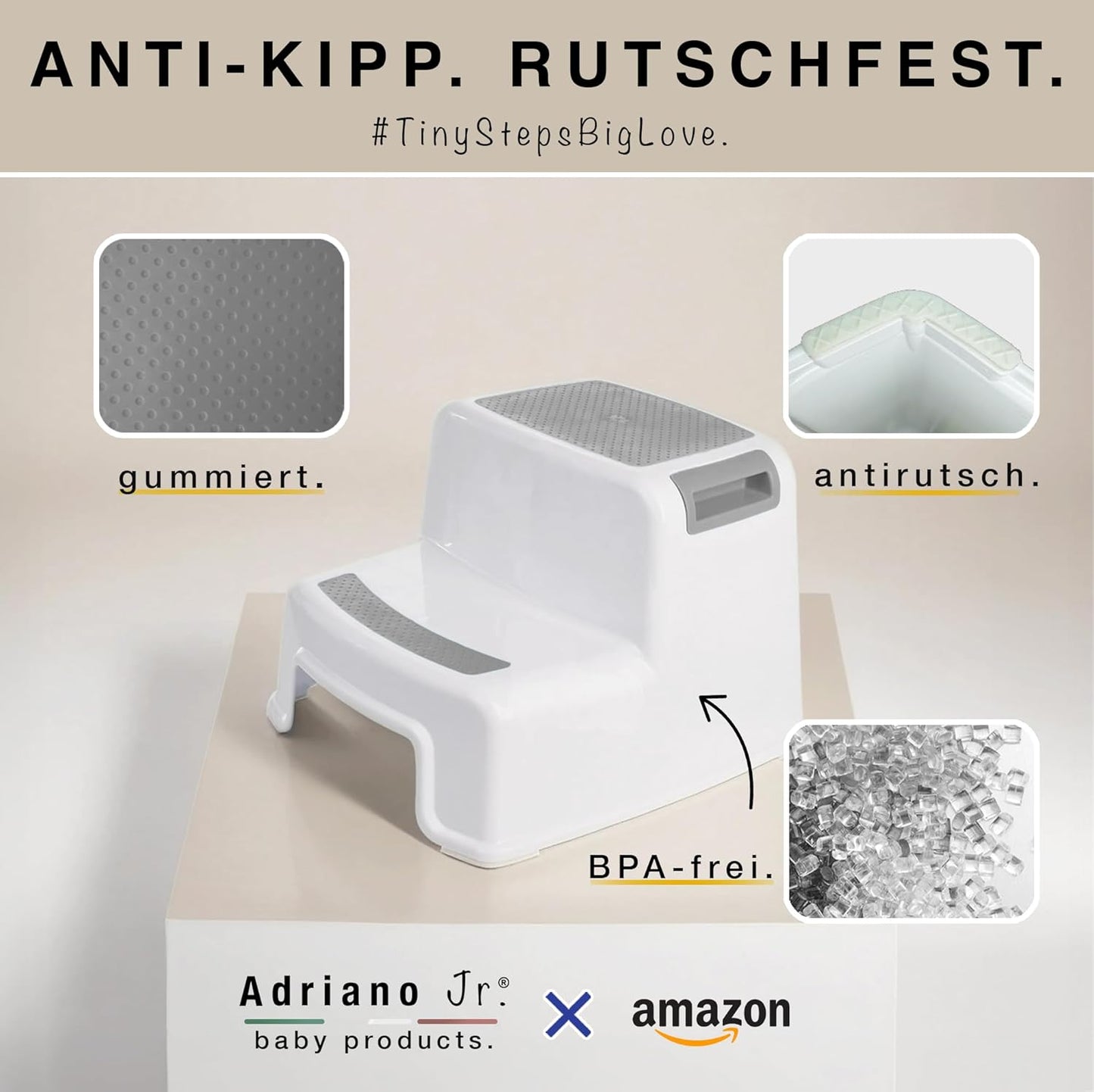 2-stufiger Tritthocker für Kinder & Erwachsene, Grau