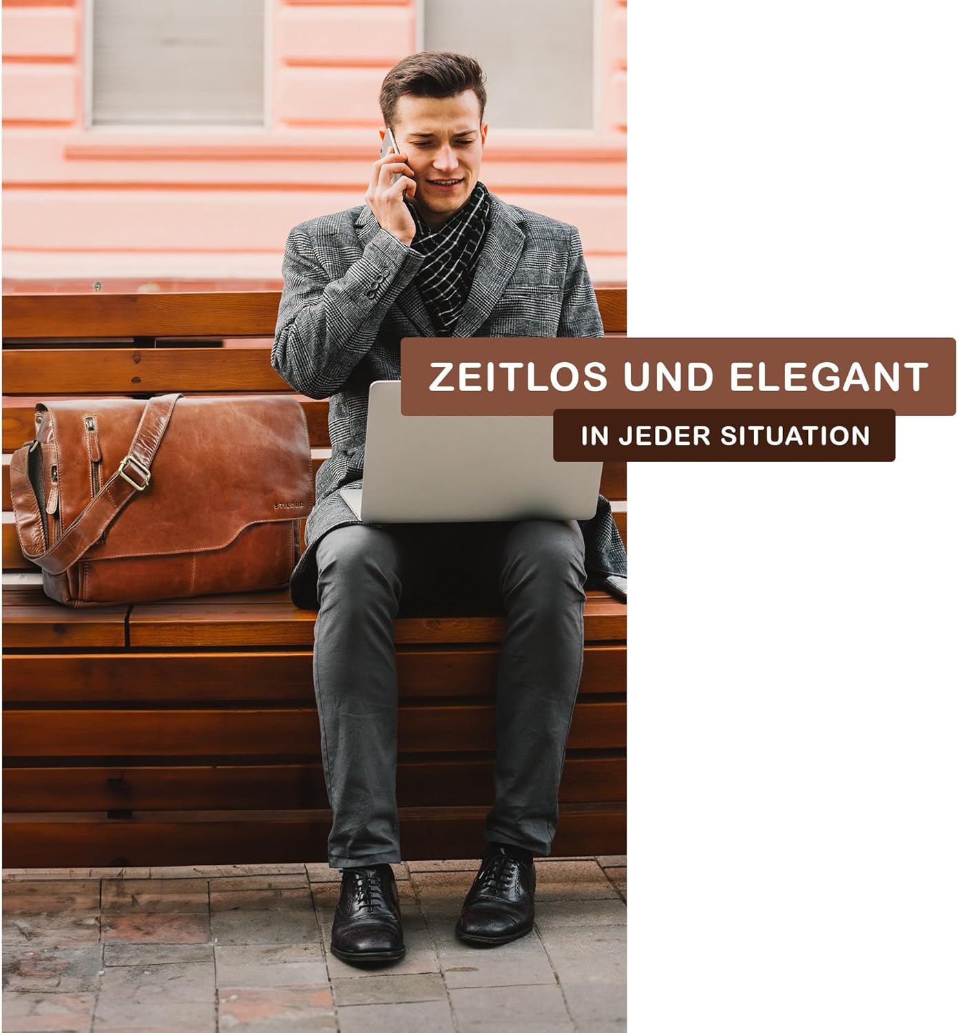 Marlon - Herren Ledertasche, Cognac - Glänzend