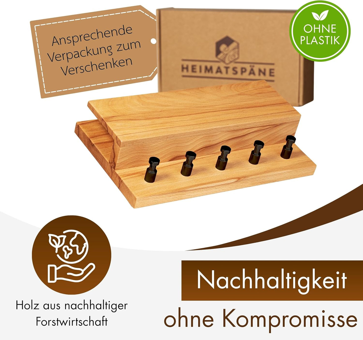 Schlüsselbrett mit Ablage, Kernbuche (schwarze Haken)