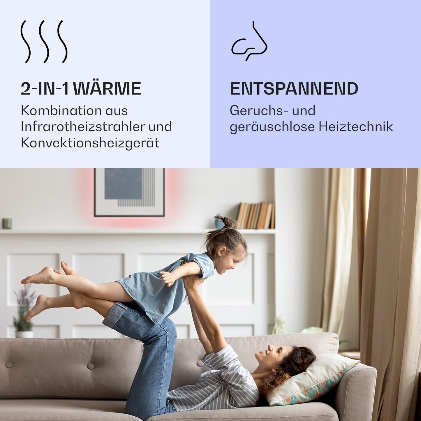 2-in-1 Infrarotheizung & Konvektor mit Thermostat, App-Steuerung, RGB-Beleuchtung, 0.5 Kilowatt (60 x 60 cm) Geometrisch