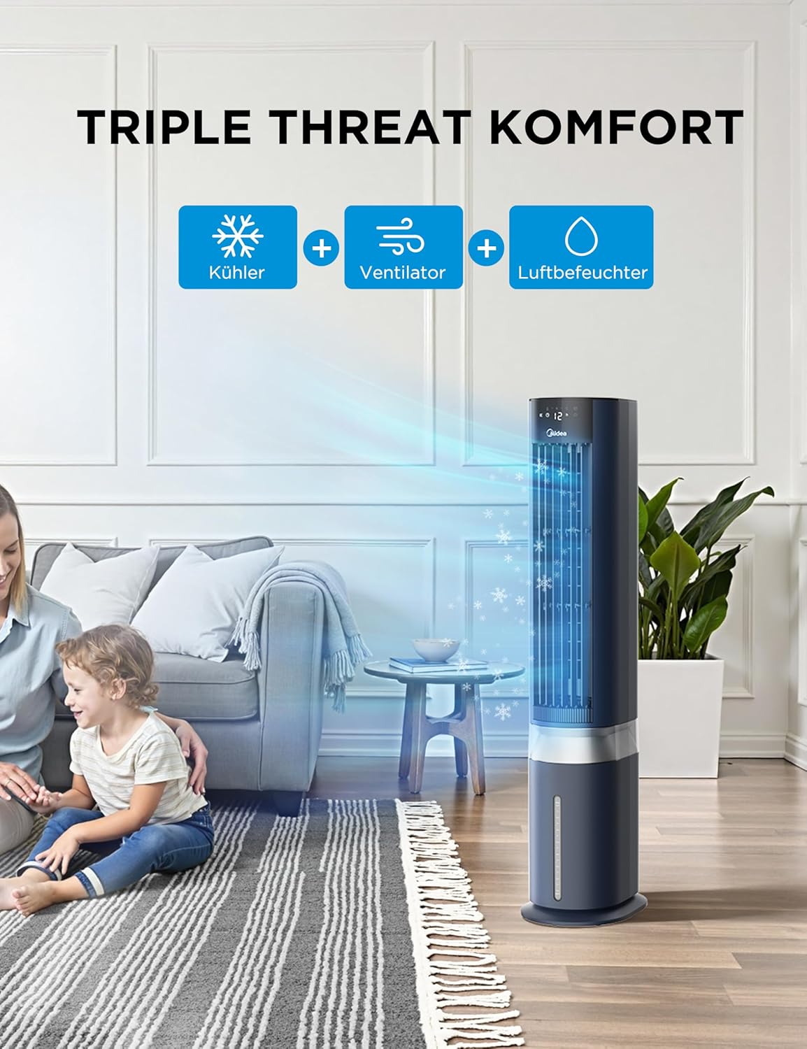 Sensicool Mobiler Luftkühler mit Wasserkühlung, Blau 7L Wassertank