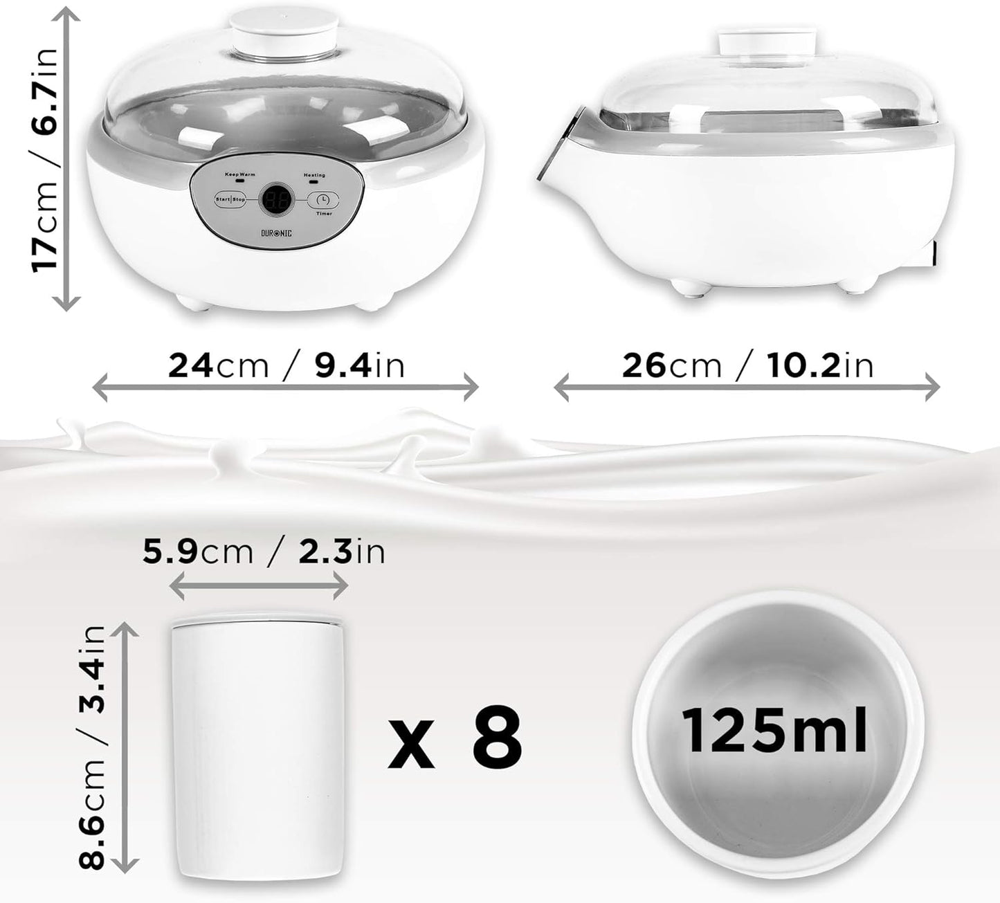 Joghurtbereiter YM2 mit 8 Keramikbechern, Ym2