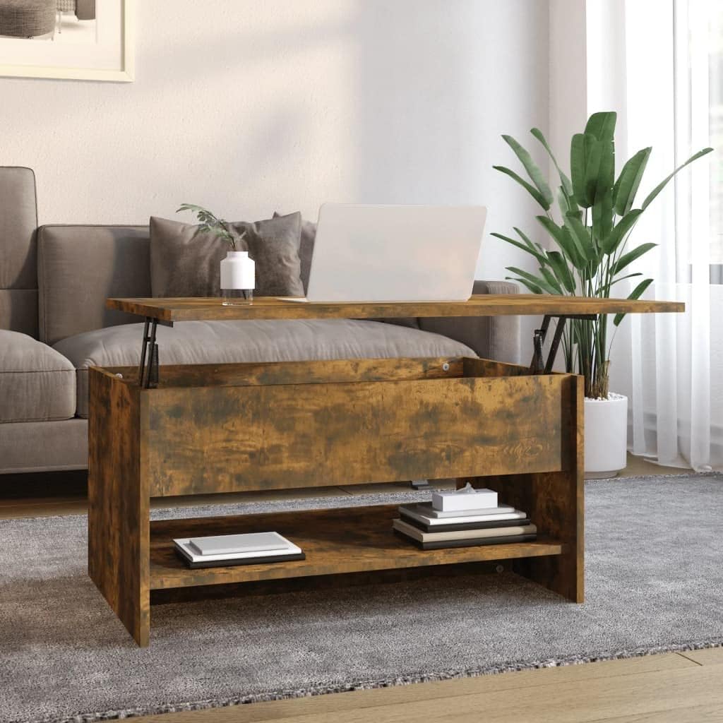 Höhenverstellbarer Couchtisch mit Stauraum, Räuchereiche, 80 x 50 x 41.5 cm