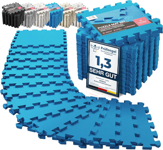 18-teiliges Schutzmatten-Set für Sport und Fitness, Azur | 18 Matten | 1,67 M², 32L x 32B x 1D cm