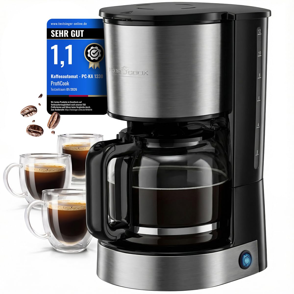 Filterkaffeemaschine mit Glaskanne, 12-14 Tassen