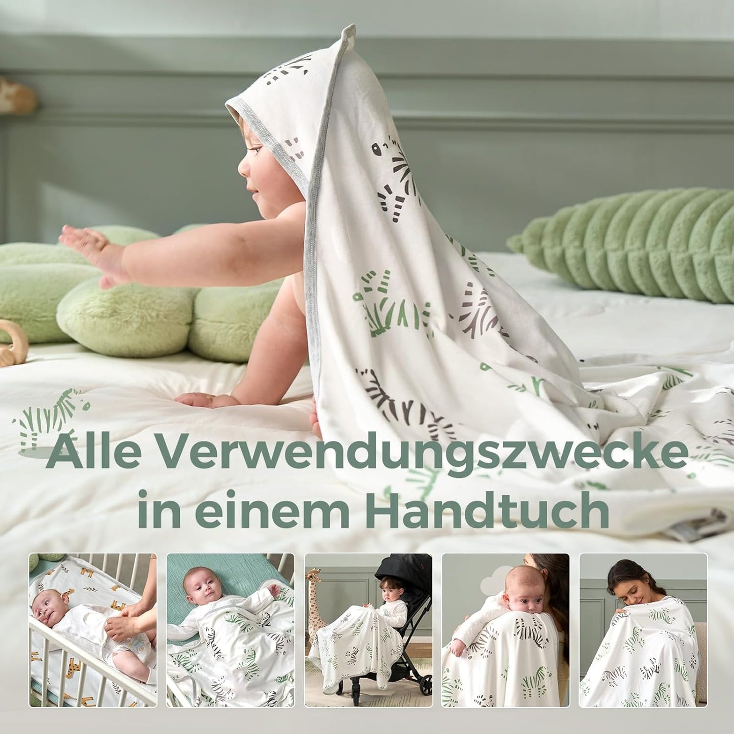 Kapuzen-Babybadetuch-Set, Weiß