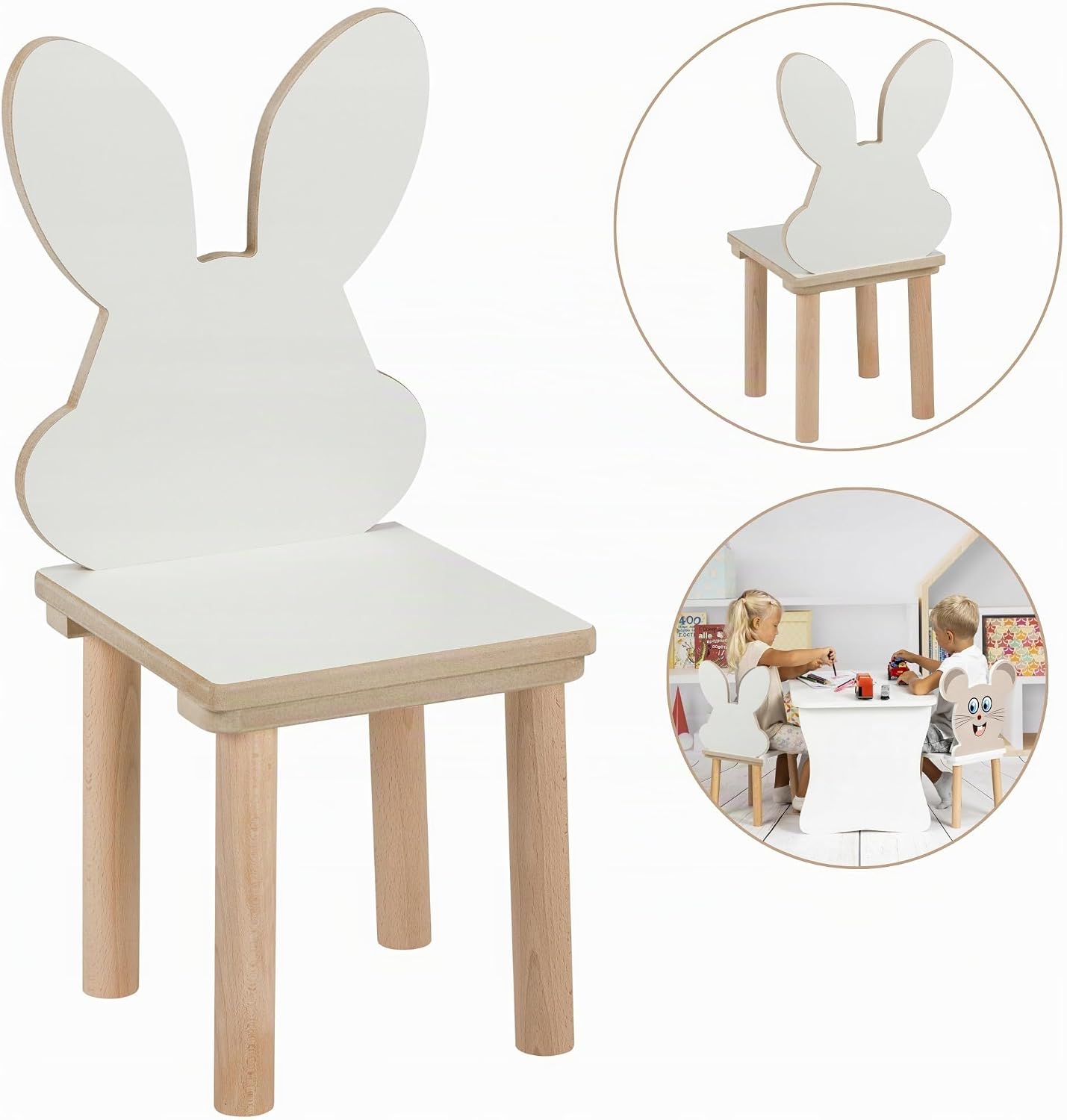 Kindertisch mit Hasenstuhl-Set, Kids Table And Chair Rabbit Set 50 x 50 x 47 cm