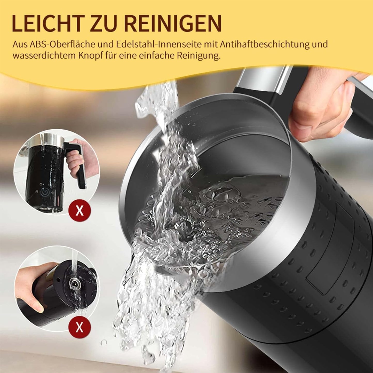 Elektrischer 4-in-1 Milchaufschäumer 300ml, 300ml-Schwarz ['Silber', 'Schwarz']