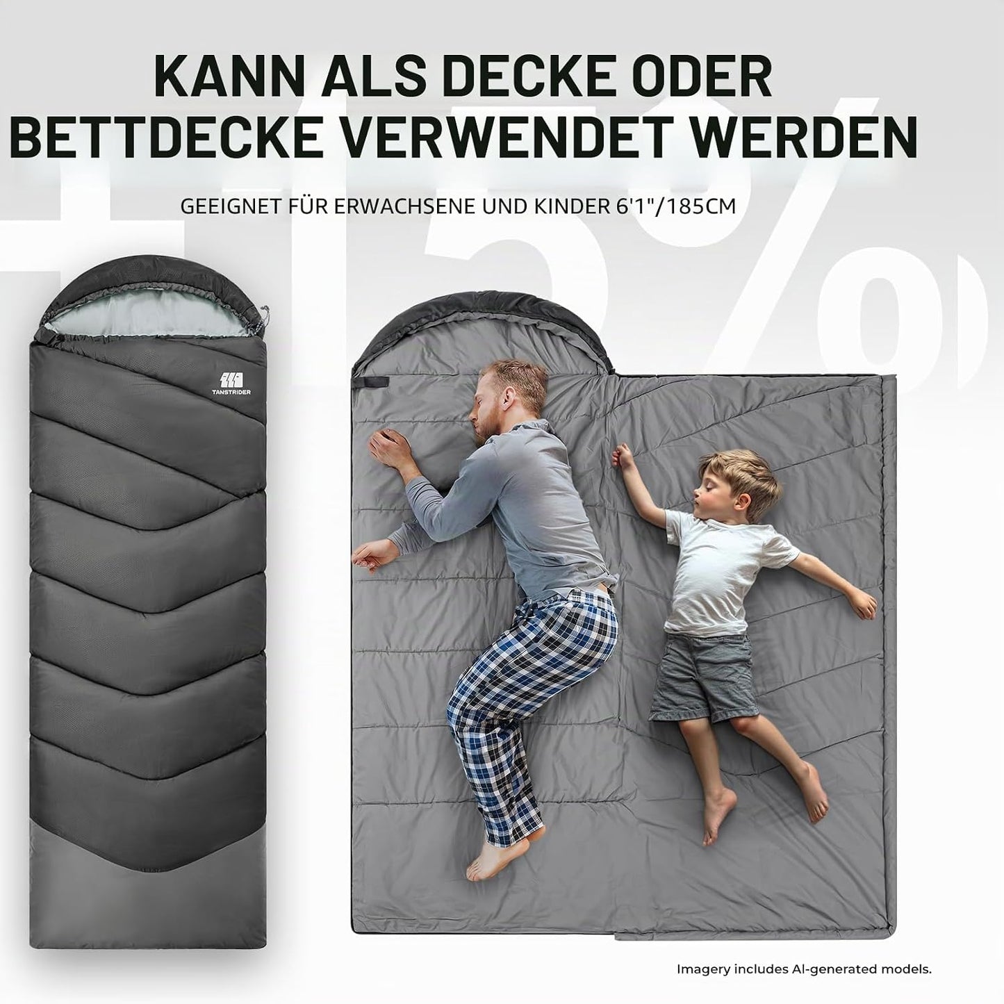 Outdoor-Schlafsack, 1,8 kg, Schwarz