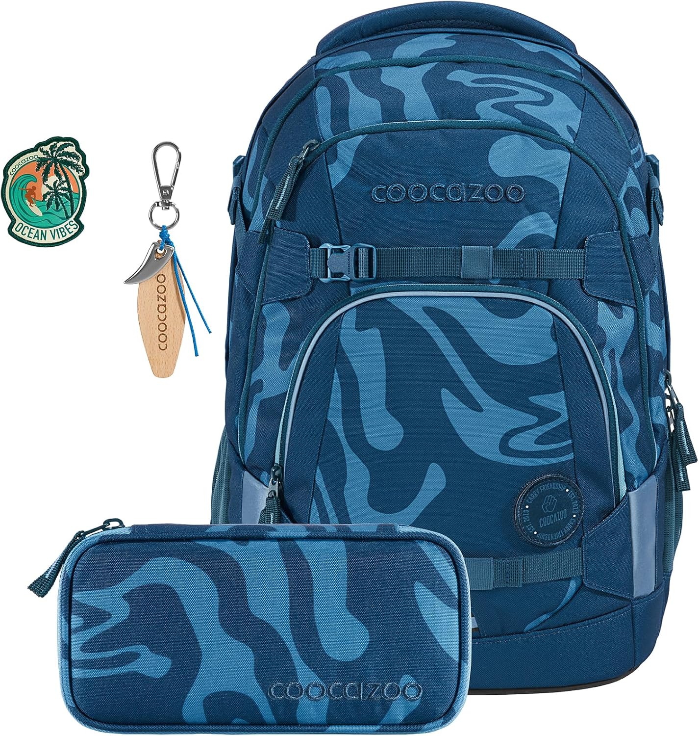 Schulrucksack-Set MATE (3-teilig) mit Mäppchen, Breaking Waves - Blau