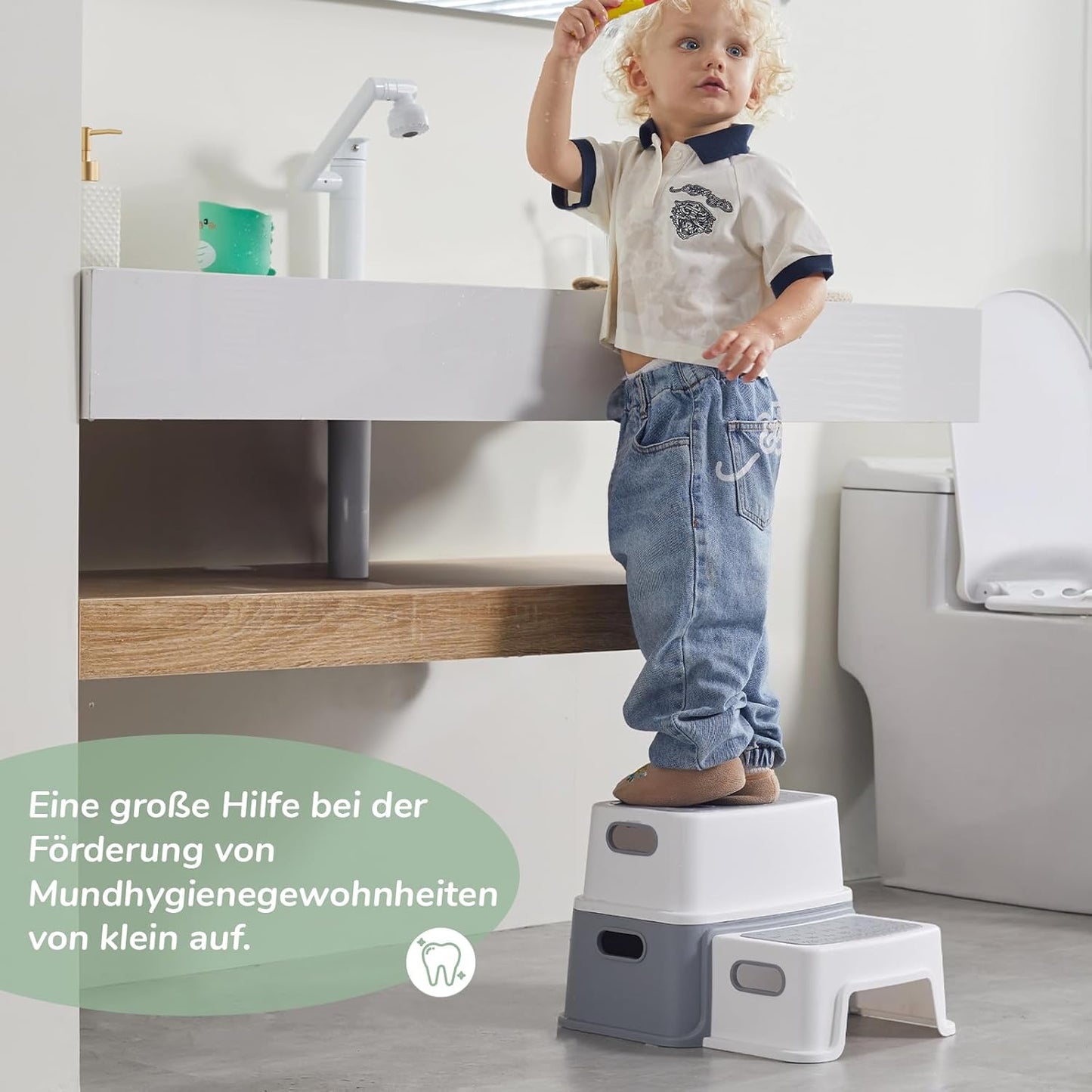 Tritthocker Kinder, 2-stufig, Grau