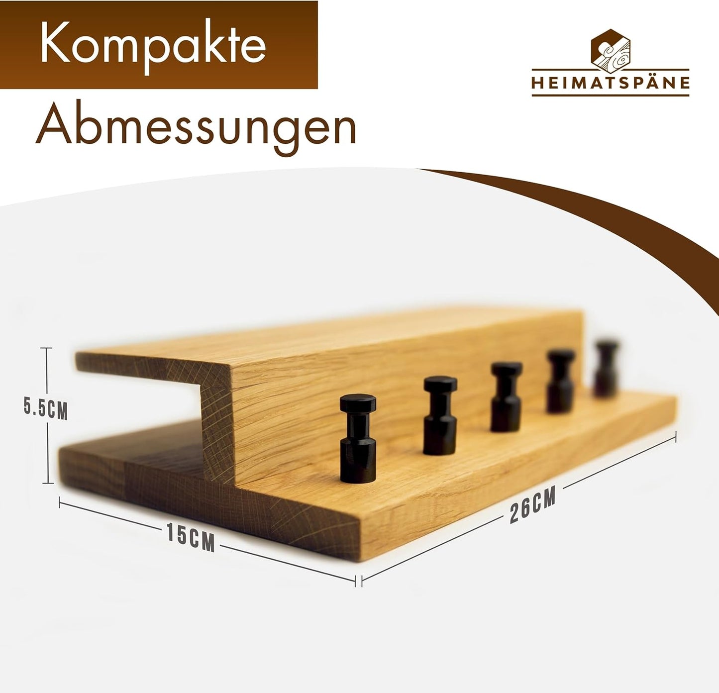 Schlüsselbrett mit Ablage, Eiche (schwarze Haken)