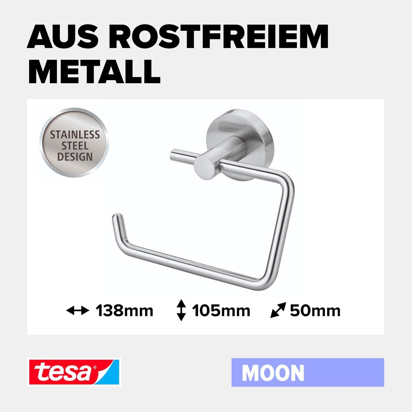 MOON Toilettenrollenhalter inkl. Klebelösung ohne Bohren, Toilettenpapierhalter ohne Deckel