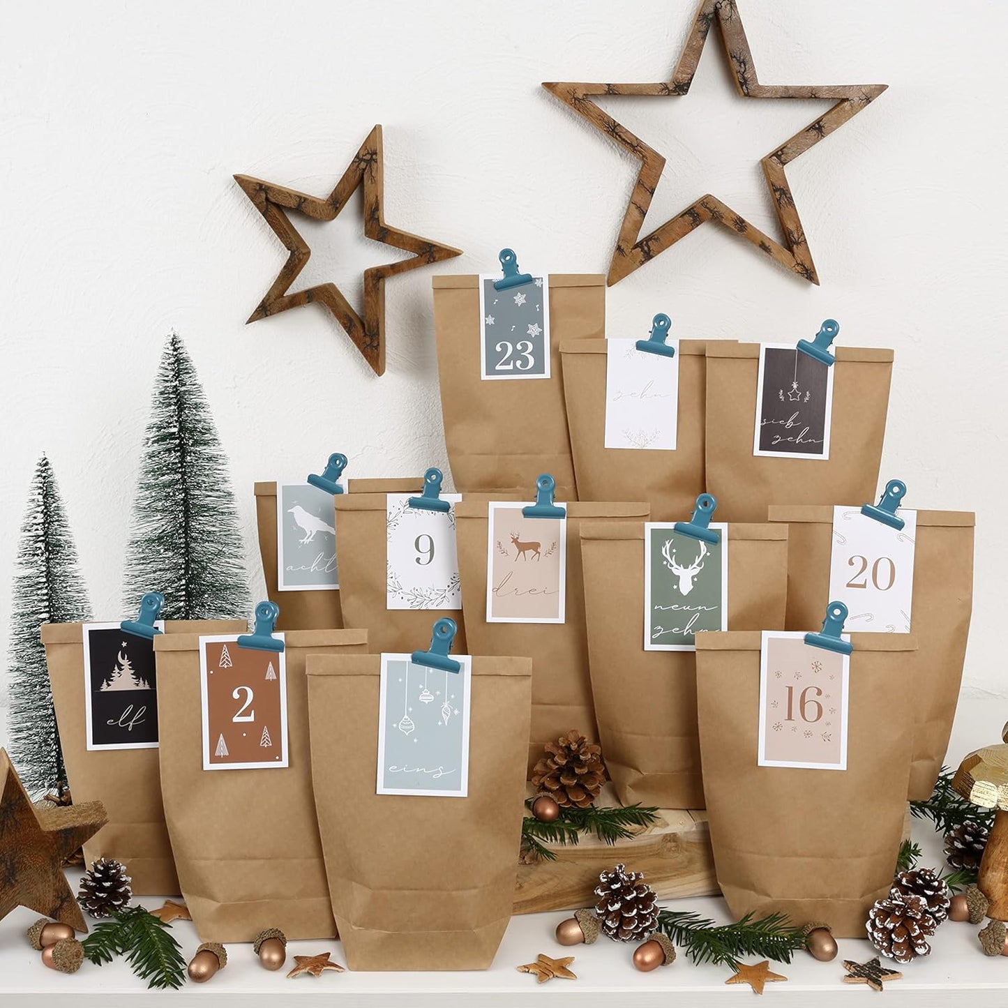 Adventskalender DIY-Set mit Geschenktüten, 24 Stück, Blau-Grün