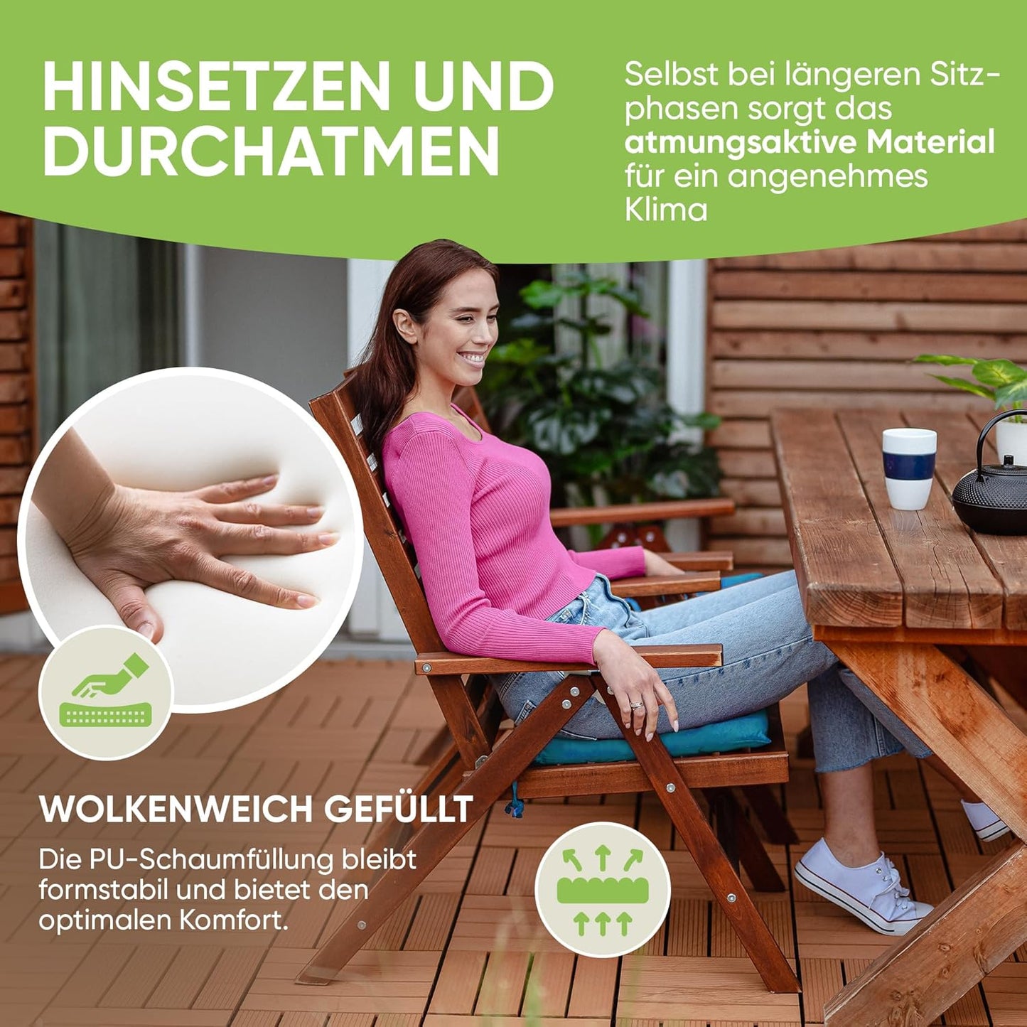 Sitzkissen-Set mit Haltebändern (8 Stück), 8 Stück (2er Pack) Blau