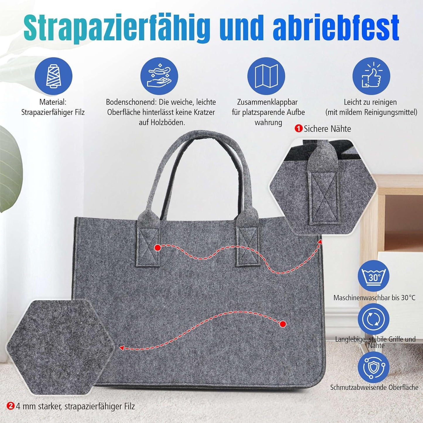 Faltbarer Einkaufskorb, 2er-Set á 30L, 2 Stück-dunkelgrau & Schwarz
