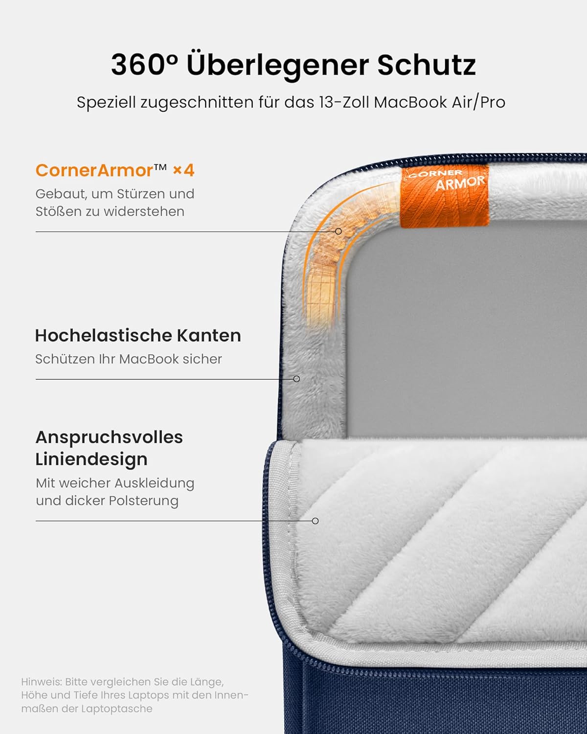 Laptophülle 360° für 13-Zoll MacBook Air/Pro inkl. Zubehörtasche, 13 Zoll für MacBook Air/Pro Navy Blau