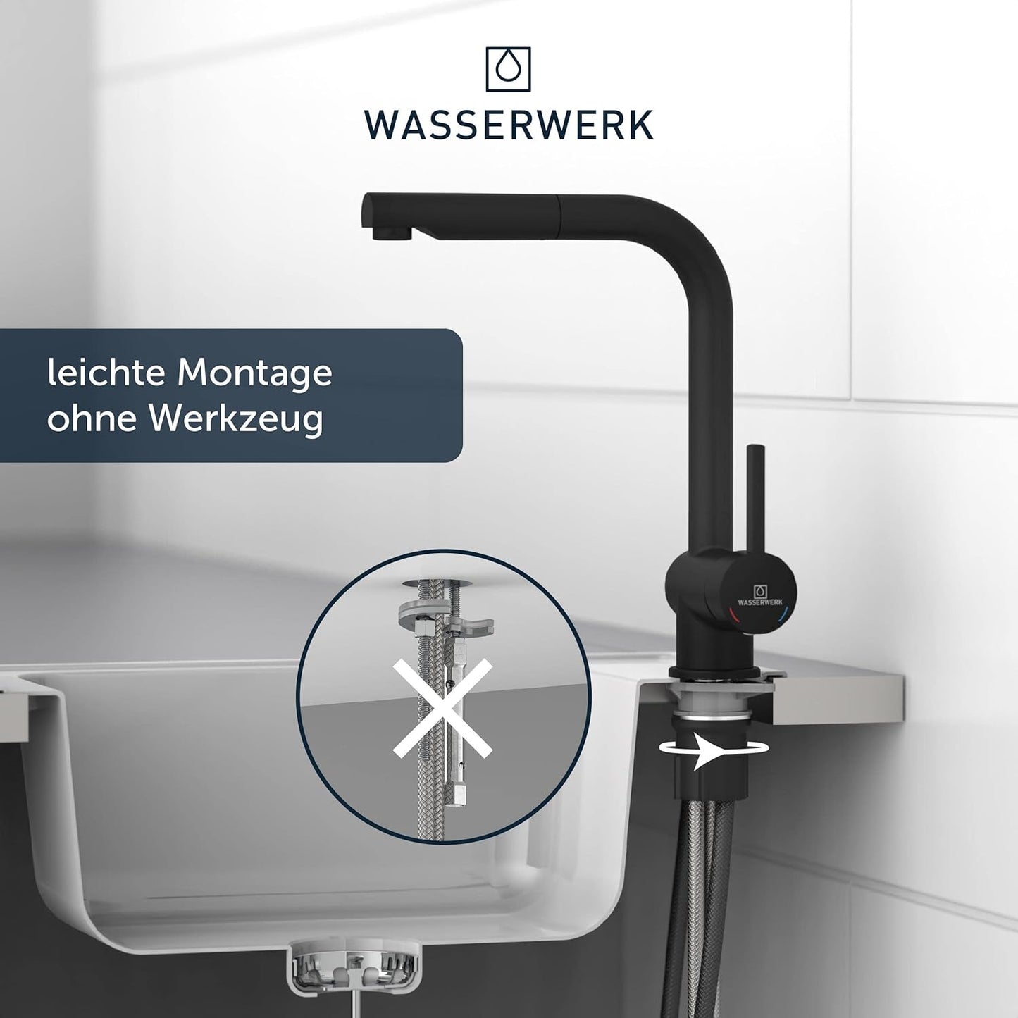 Küchenarmatur mit Ausziehbrause WK4, Schwarz Ausziehbar