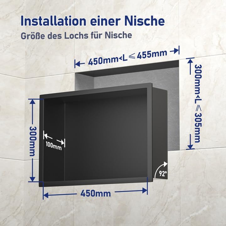 Wandnische mit LED-Licht, Schwarz 45 x 30 x 10 cm