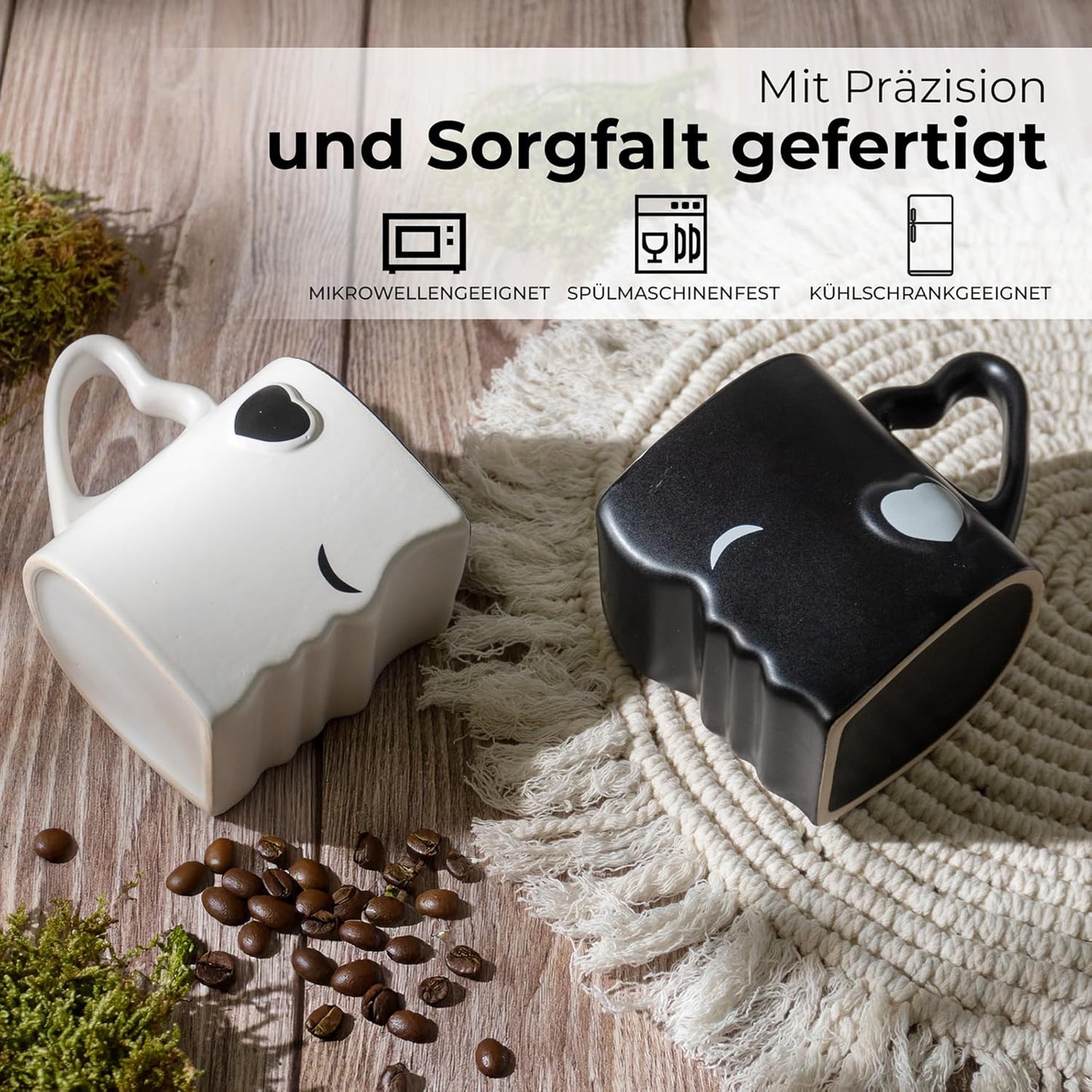 Küssende Tassen Keramik-Set als Geschenkidee, Schwarz