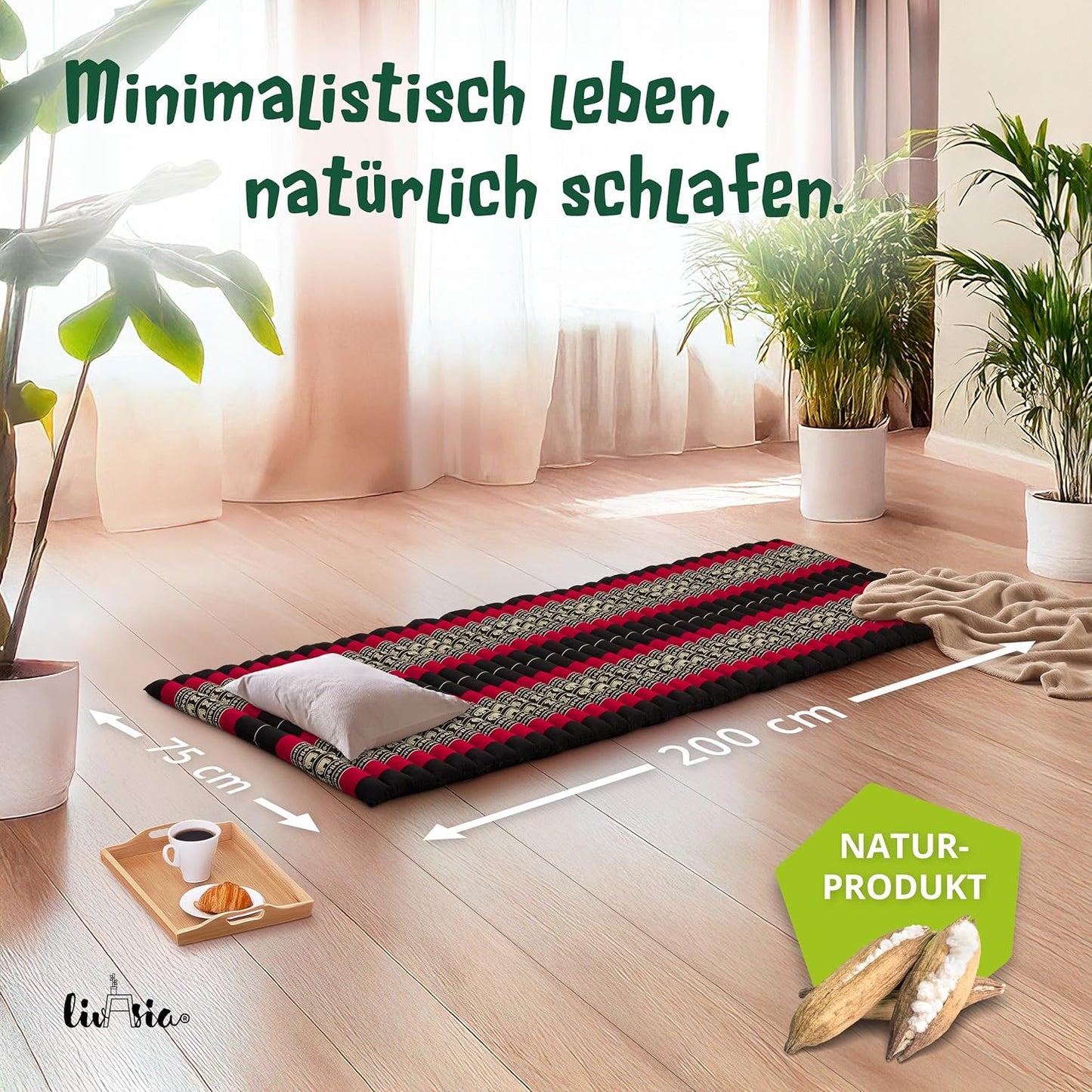 Rollmatratze Gästebett für 1 Person (200x75cm), M (200 x 75 cm) Schwarz/Elefanten