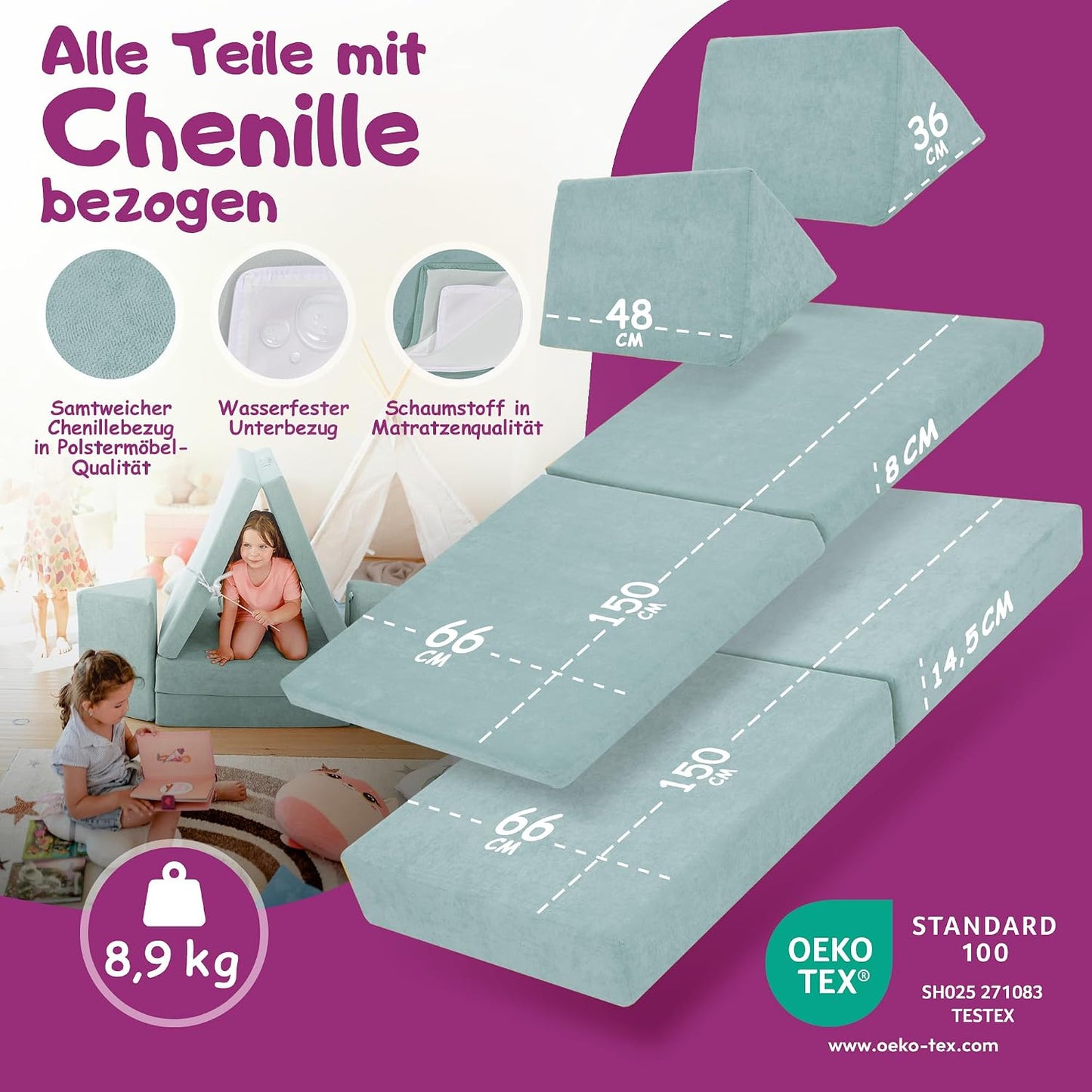 Spielsofa für Kinder, Eisblau