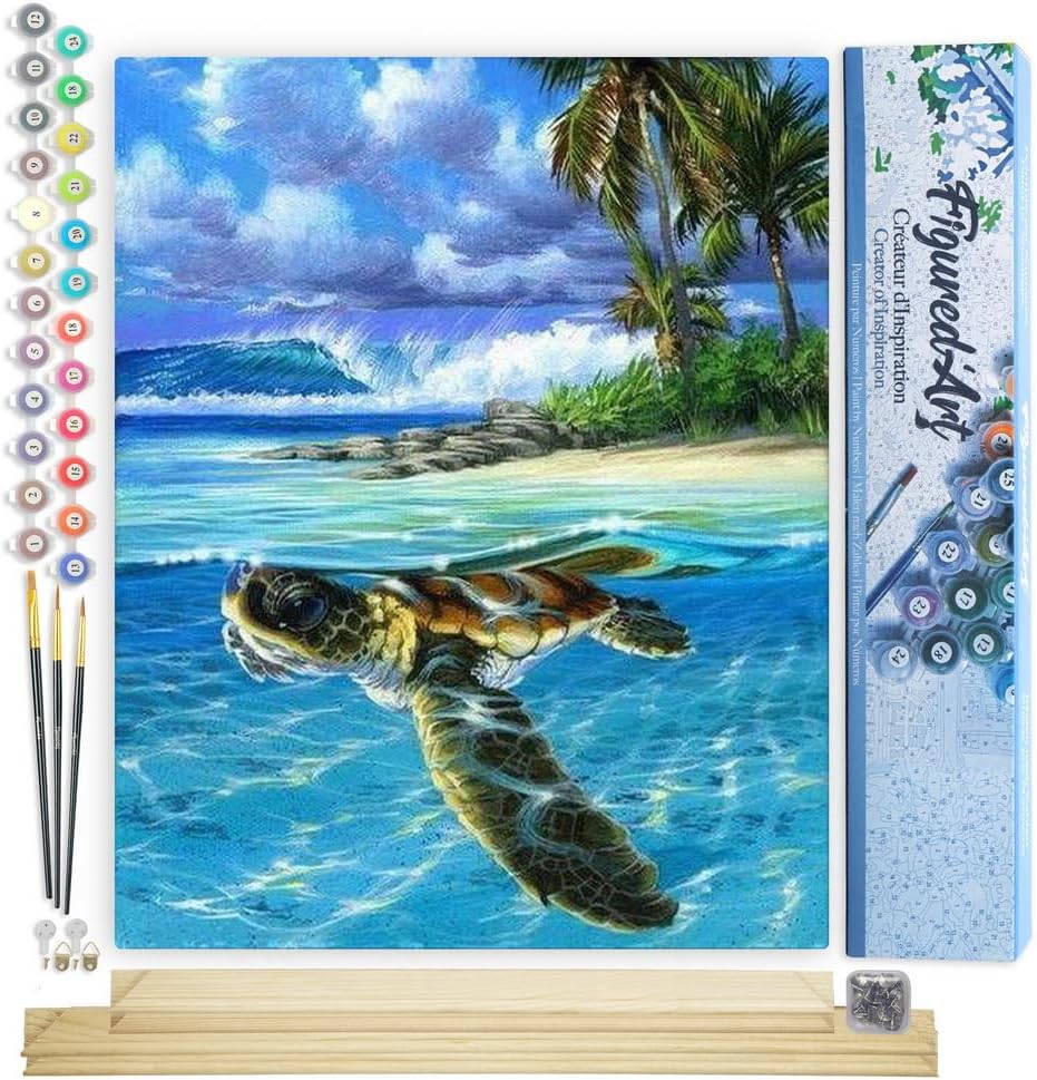 Malen nach Zahlen Set Entspannte Schildkröte, Entspannte Schildkröte 40x50cm Mit Keilrahmen (nicht gespannt)