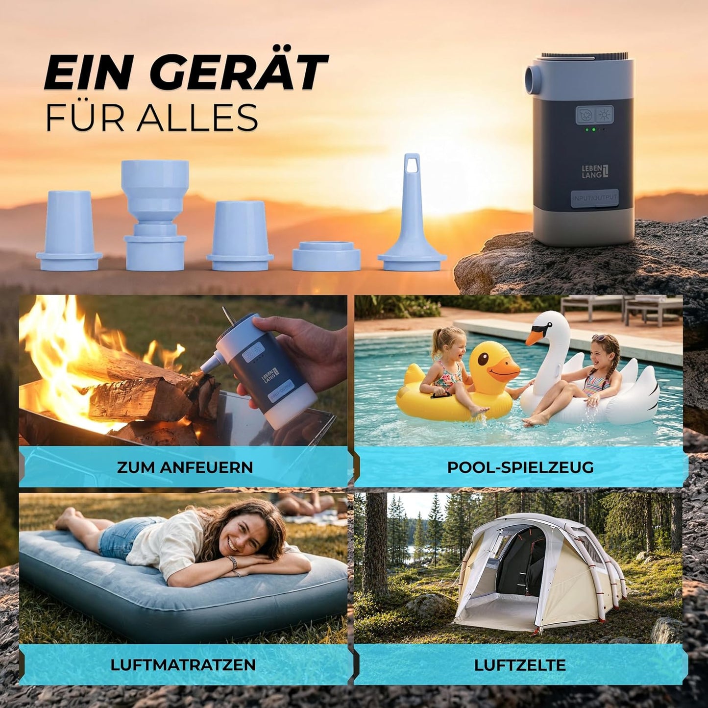 3-in-1 Akku-Luftpumpe mit Solarpanel