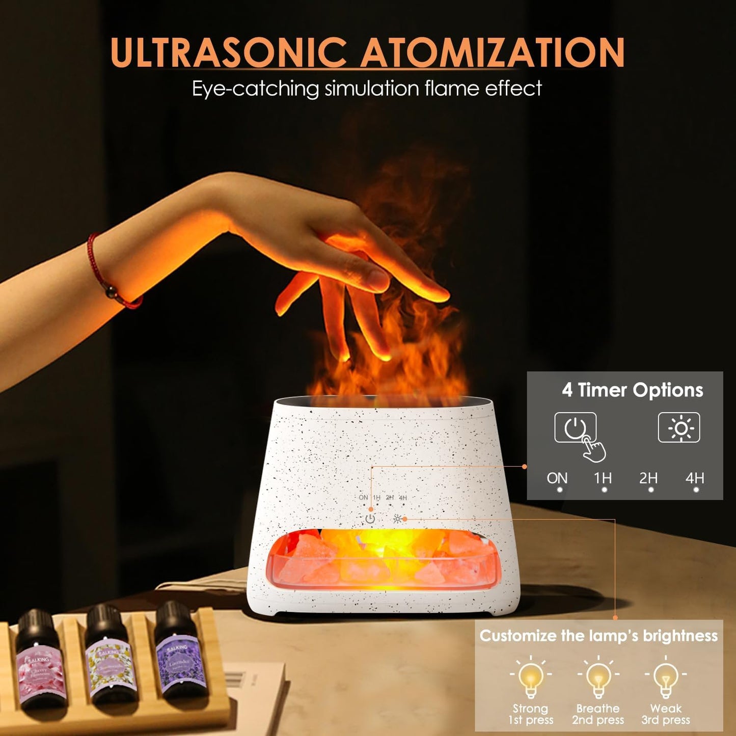 2-in-1 Aroma Diffuser mit Flammeneffekt und Luftbefeuchter, Grauweiss