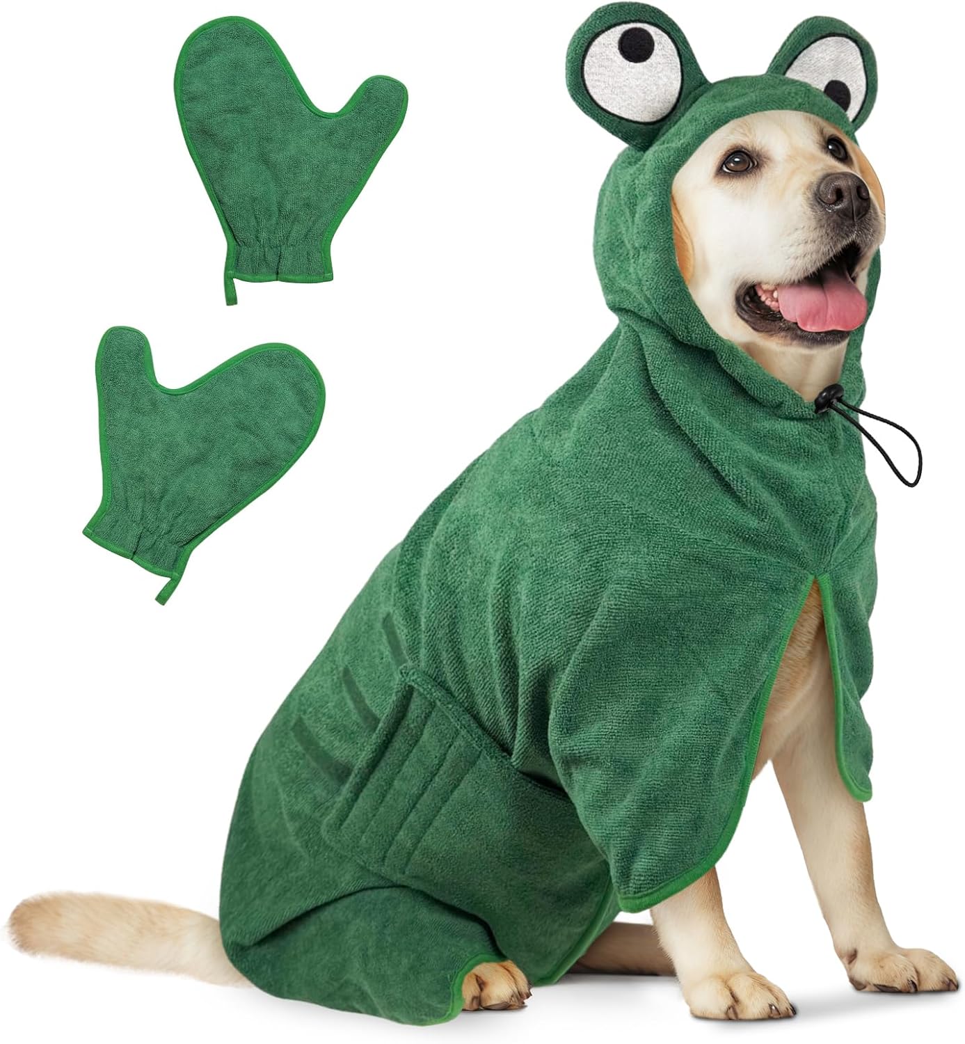 Hundebademantel aus Mikrofaser, L Grüner Frosch