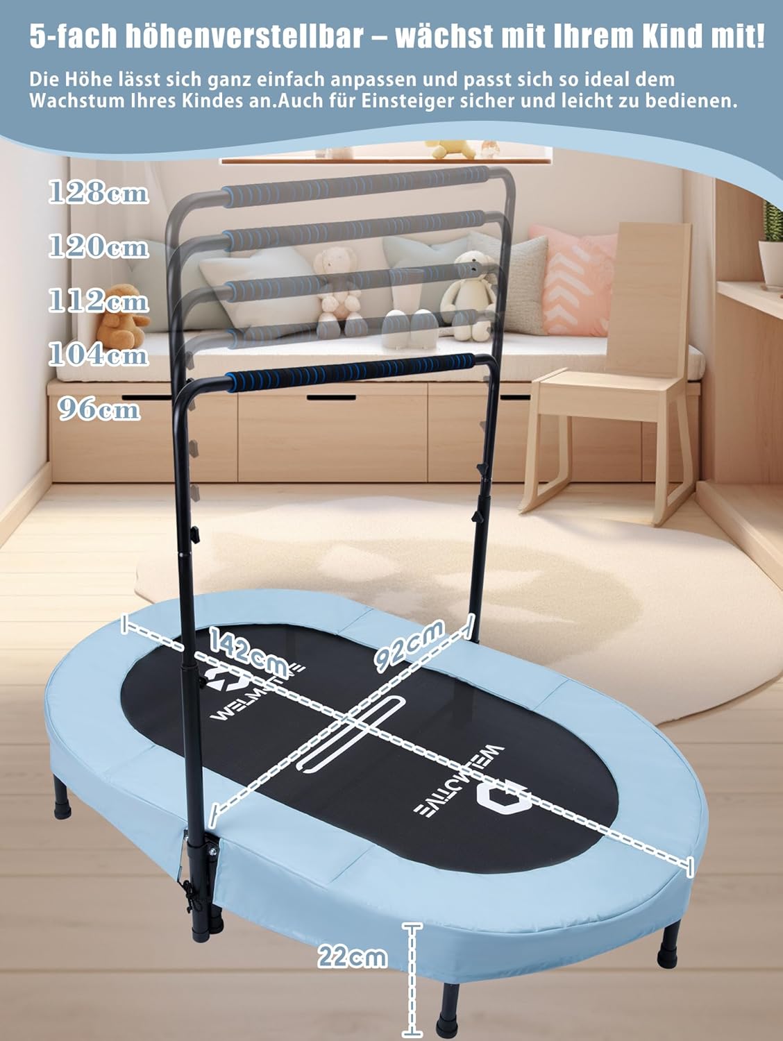 Indoor Trampolin für 2 Personen, Hellblau