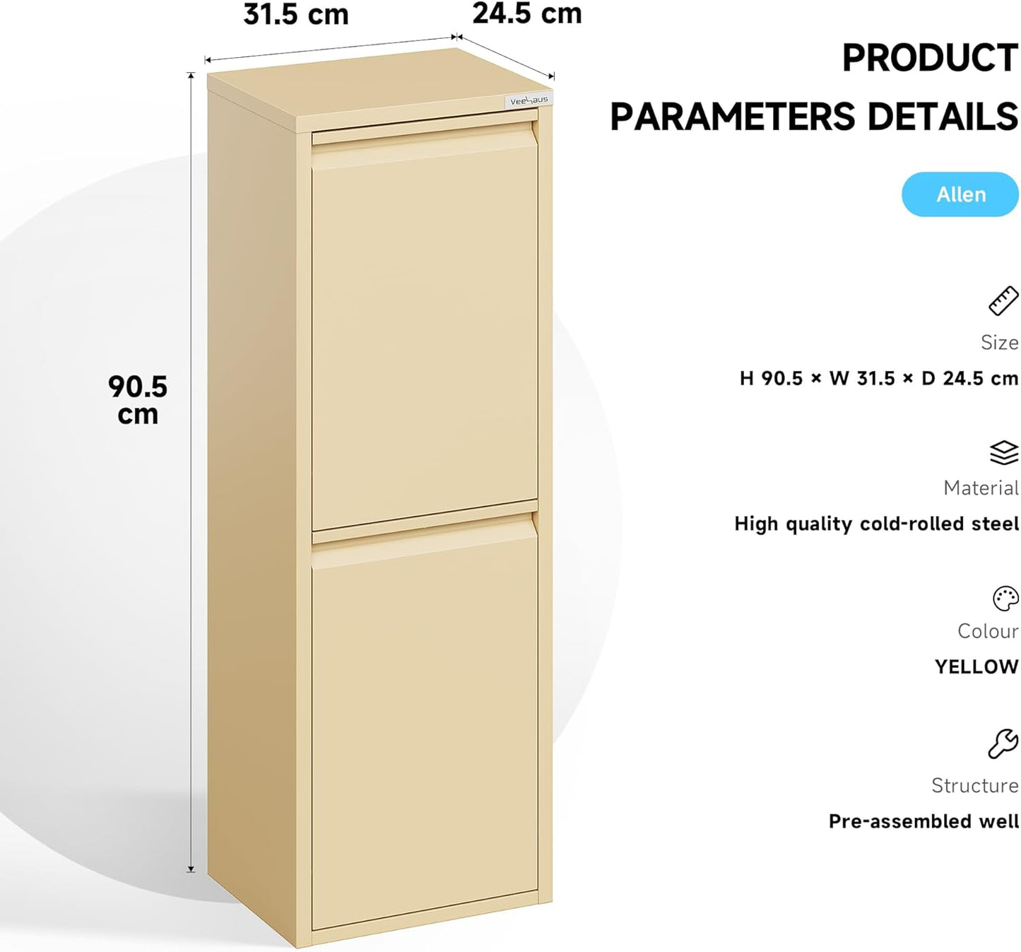 Küchenmülleimer mit Klappdeckel, 2x15L, 2 x 15 L Beige