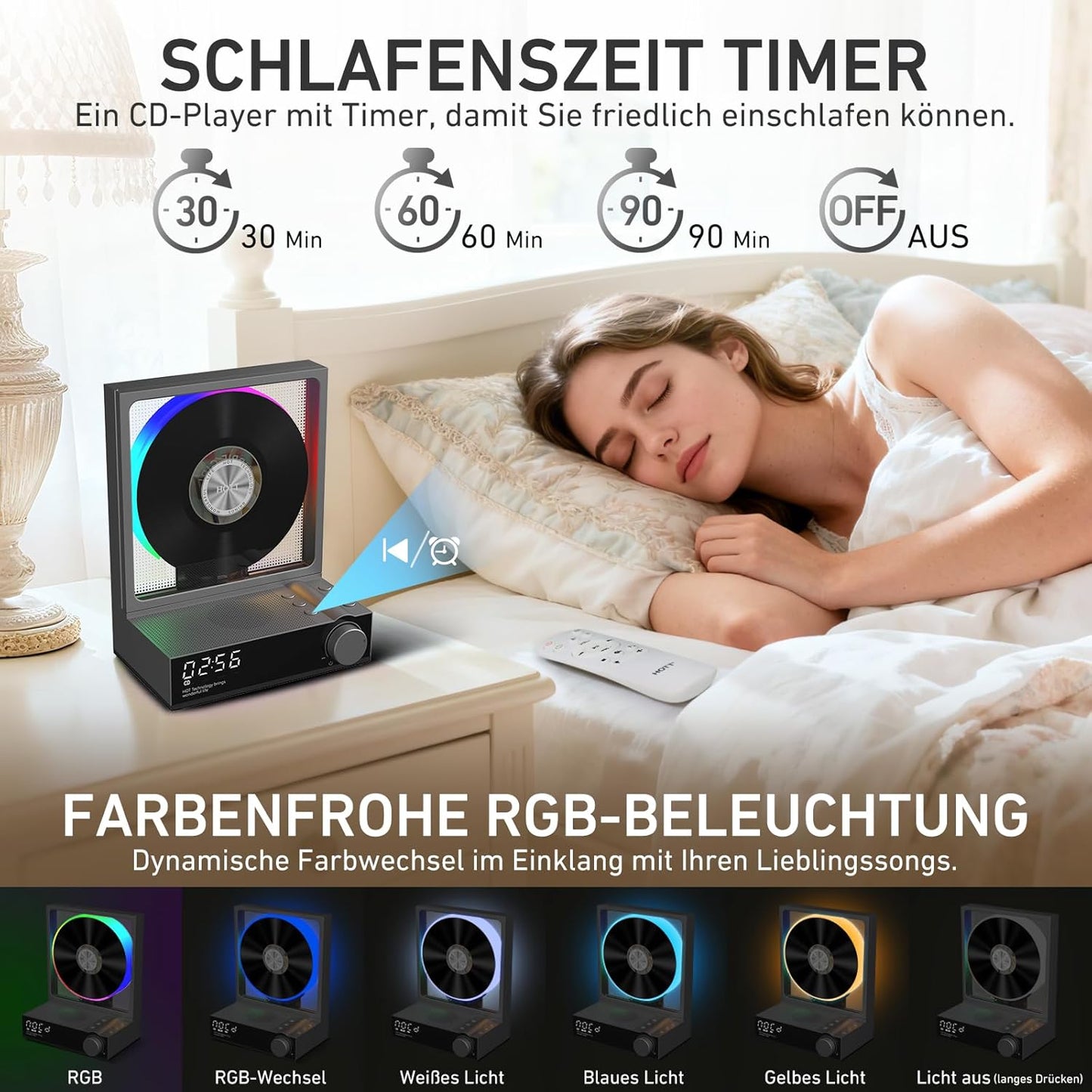 Tragbarer Bluetooth CD-Player mit Fernbedienung, Mit FB Grau