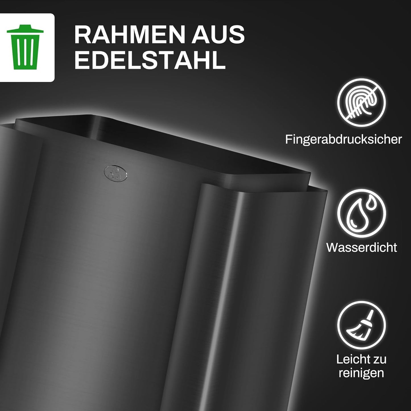 Treteimer mit Softclose und Mülltrennung, 3 Fächer, 3 x 15L Schwarz