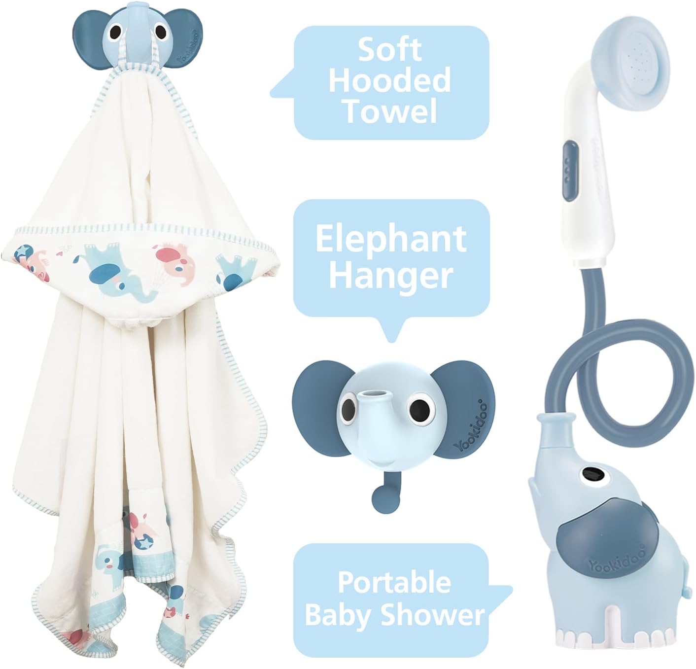 Duschkopf für Baby-Badewanne im Elefanten-Design, Hellblau