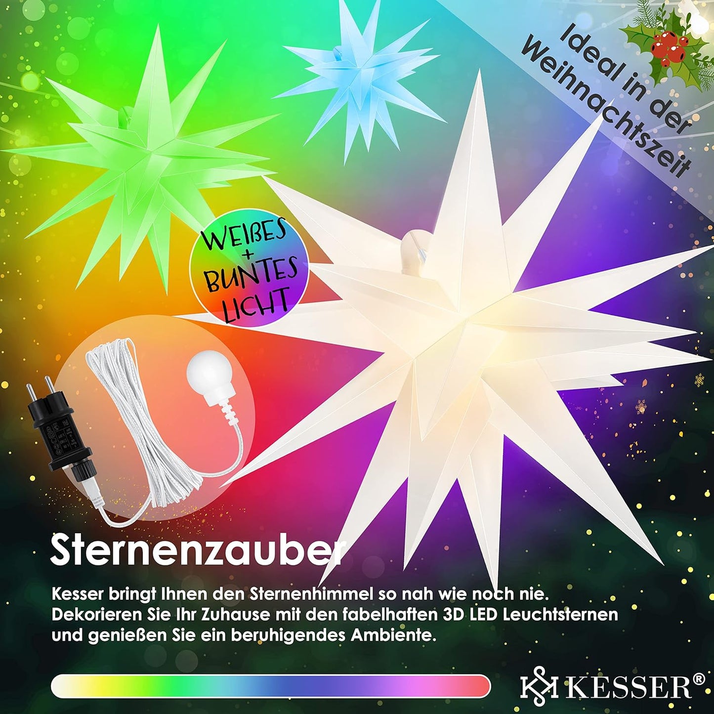 LED-Weihnachtsstern mit Fernbedienung, Bunt / mit Fernbedienung 45cm