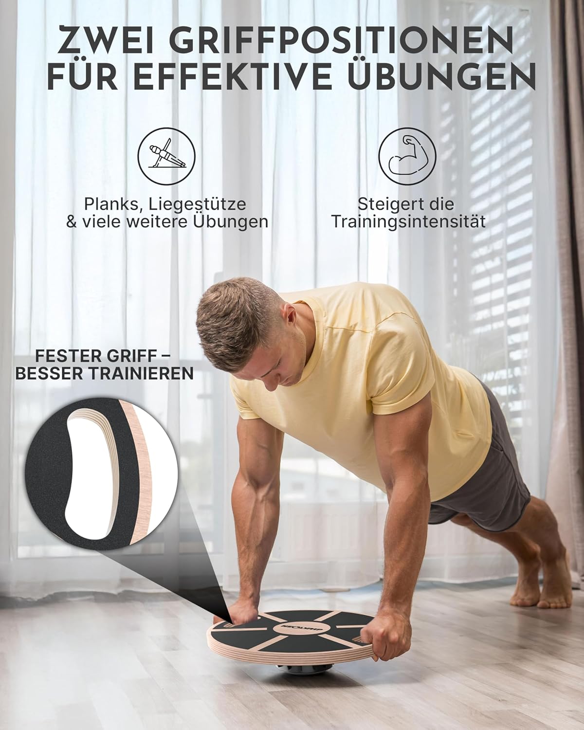 Balance Board mit Griffen, Balance Pad Echtholz